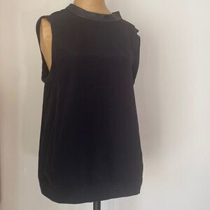 Tibi sz 8 black blouse silk and leather eyelet closure hood pre owned condition